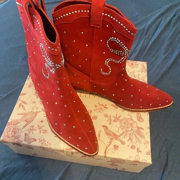 Ivy City Mini Channing Bootie in Red Red Western Boots with Rhinestone Detailing